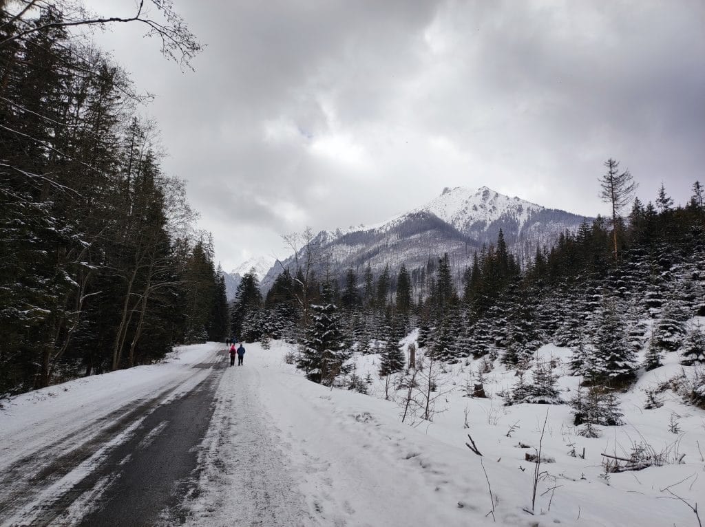 Zimowy krajobraz górski - szlak nad Morskie Oko.